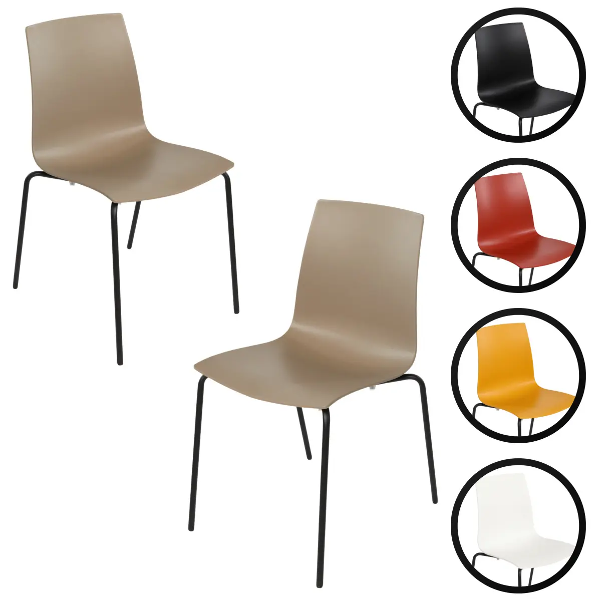 Furnish Theory Aero-S Pro Indoor/Outdoor Stackable Dining Side Chairs w/ Glass Fiber-Reinforced Polypropylene Seat & Powder-Coated Steel Legs (Various Colors; Made in Turkey; Set of 2)