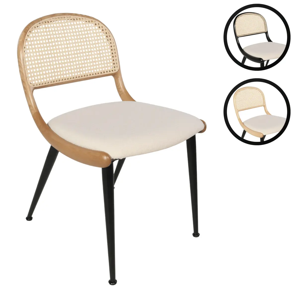 Breuer Chair Company Giola Dining Side Chair w/ Cushion Padded Upholstered Seat, Ash Wood Cane Back & Steel Legs (Various Wood Finishes; Designed & Made in Italy)