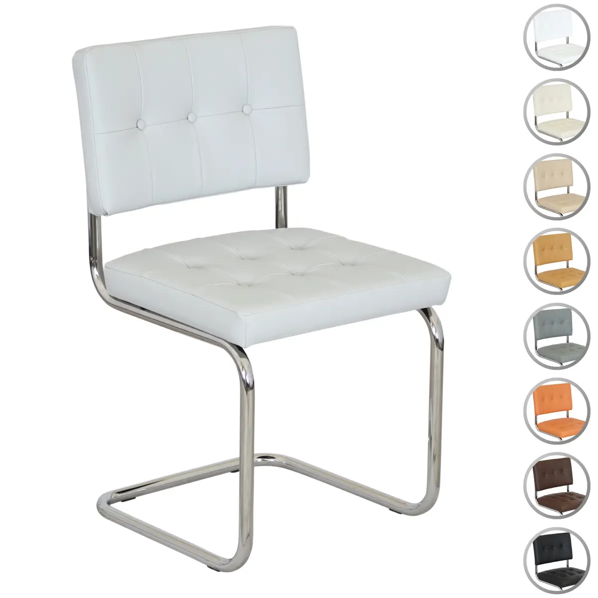 Breuer Chair Company Aurora Cushion Seat & Cushion Back Cantilever Side Chair w/ Chrome Frame (Various Upholstery Covers: Vinyls; Made in Italy)