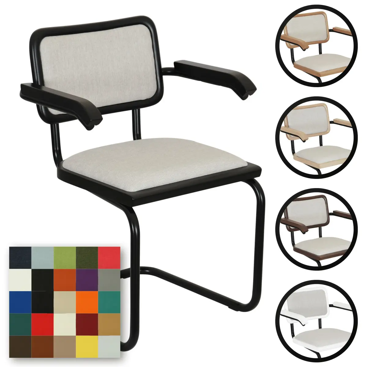 [BCC-CSCA-AC-CSHNS-CSHNB-BLKF-BLKW] Breuer Chair Company Cesca Cushion Seat & Cushion Back Cantilever Armchair Arm Chair w/ Black Frame (Various Wood Finishes & Upholstery Covers; Made in Italy) (Black)