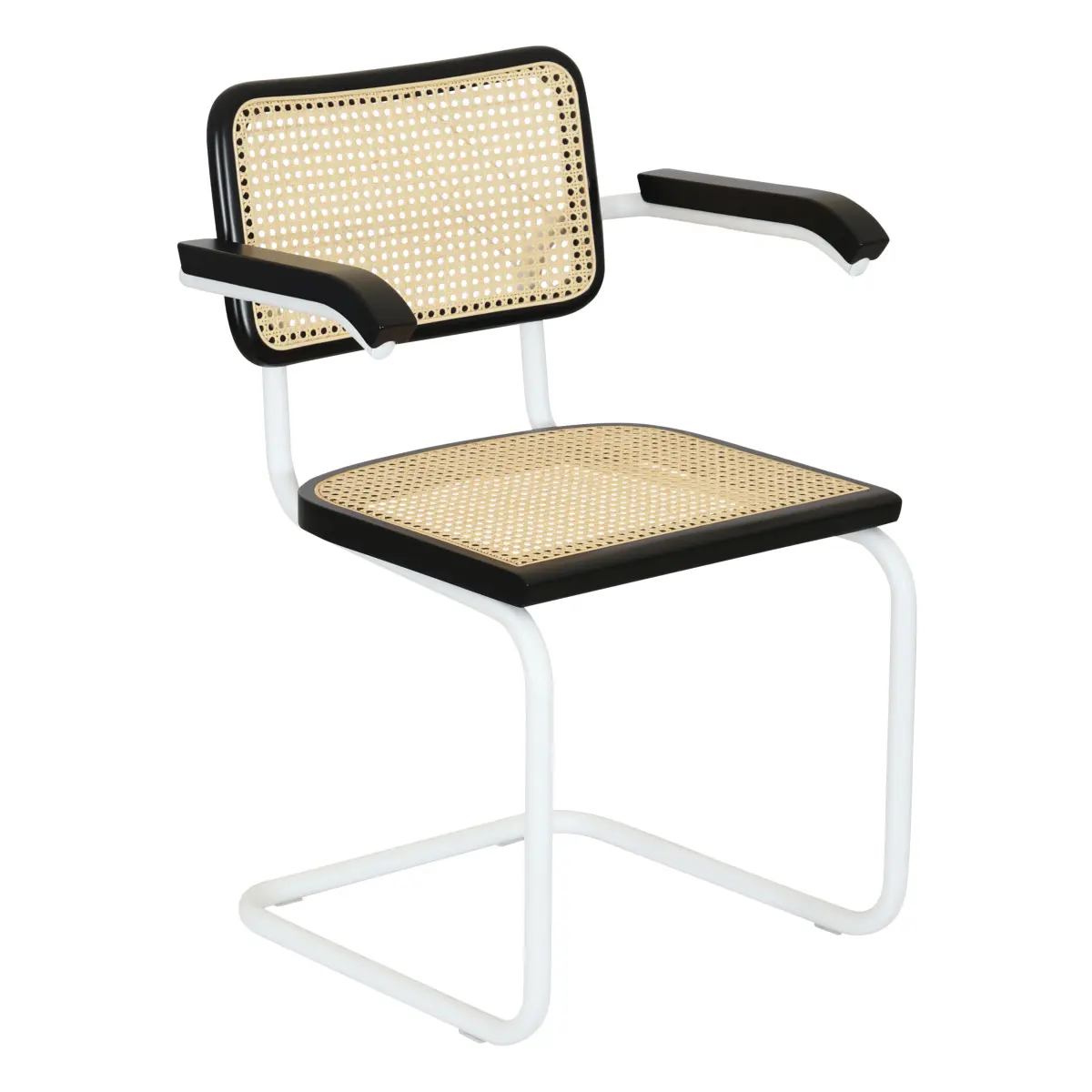 [BCC-CSCA-AC-WHTF-BLKW-BLKC] Breuer Chair Company Cesca Cane Cantilever Armchair Arm Chair w/ White Frame (Various Wood Finishes & Cane Colors; Made in Italy) (All Black)