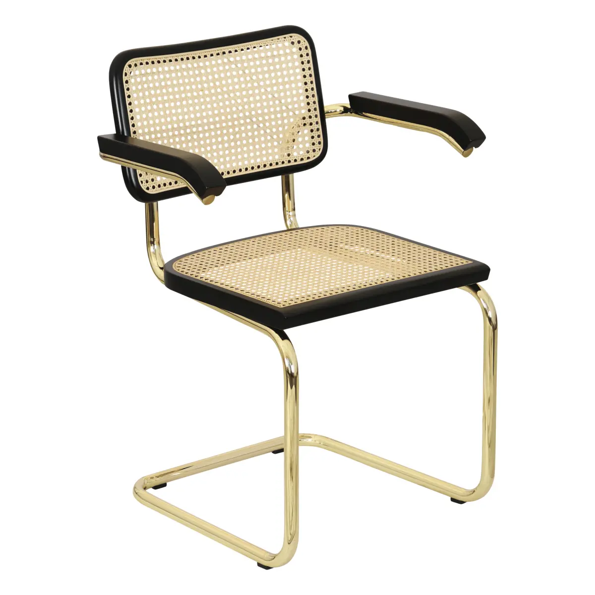 [BCC-CSCA-AC-BRSF-BLKW-BLKC] Breuer Chair Company Cesca Cane Cantilever Armchair Arm Chair w/ Brass Frame (Various Wood Finishes & Cane Colors; Made in Italy) (All Black)