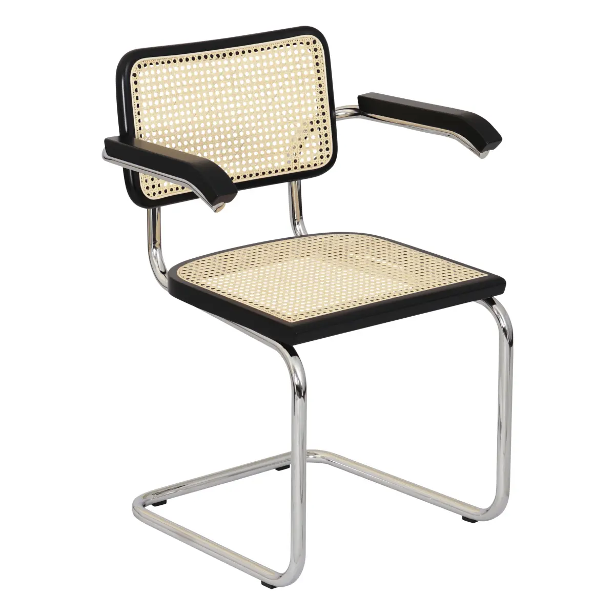 [BCC-CSCA-AC-CHRMF-BLKW-BLKC] Breuer Chair Company Cesca Cane Cantilever Armchair Arm Chair w/ Chrome Frame (Various Wood Finishes & Cane Colors; Made in Italy) (All Black)