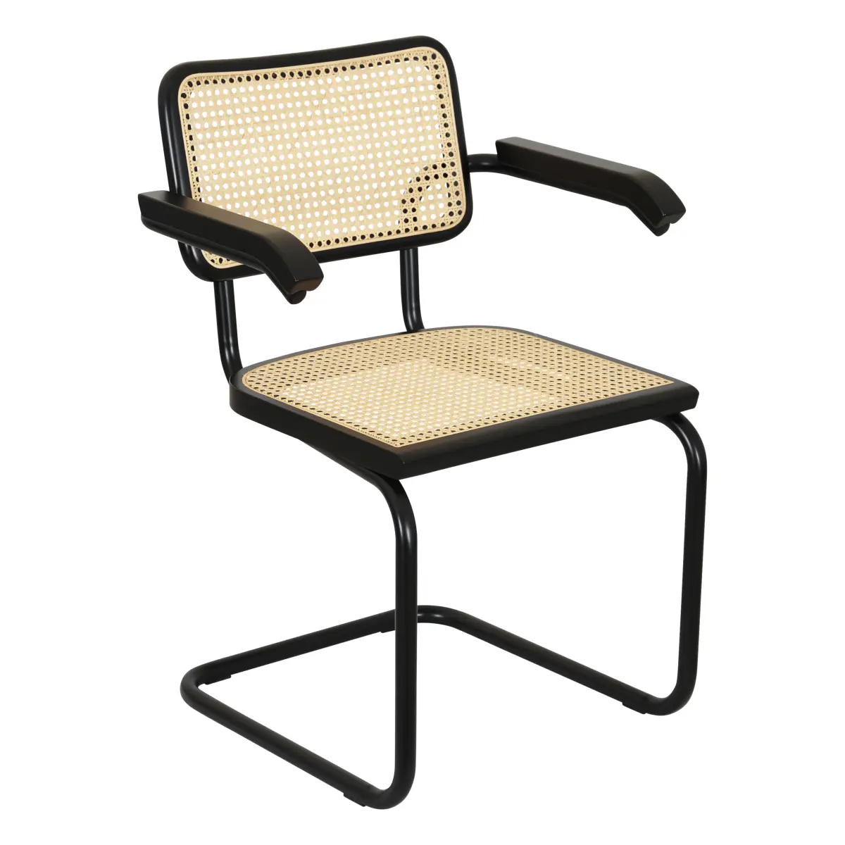 [BCC-CSCA-AC-BLKF-BLKW-BLKC] Breuer Chair Company Cesca Cane Cantilever Armchair Arm Chair w/ Black Frame (Various Wood Finishes & Cane Colors; Made in Italy) (All Black)