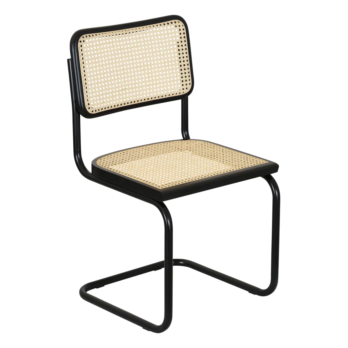 [BCC-CSCA-SC-BLKF-CHRYW-NTRLC] Breuer Chair Company Cesca Cane Cantilever Side Chair w/ Black Frame (Various Wood Finishes & Cane Colors; Made in Italy) (Cherry & Natural)